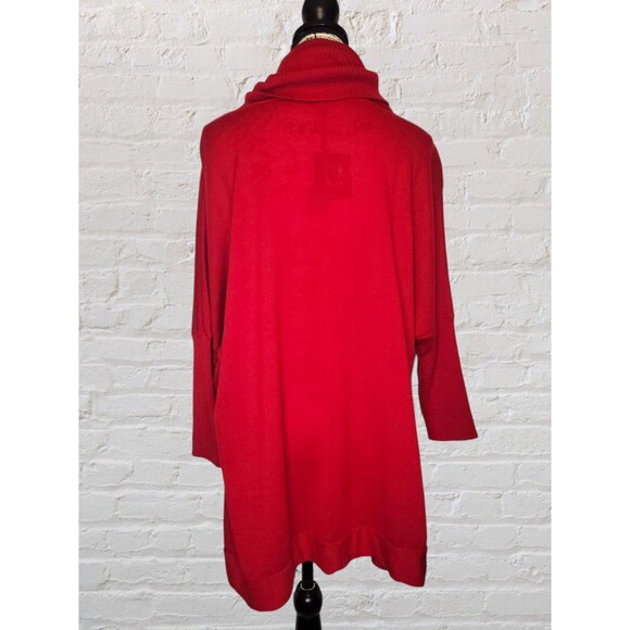 EILEEN FISHER Oversize Merino Wool Sweater Womens MED Red Hi Lo Hem Lagenlook - Picture 3 of 6